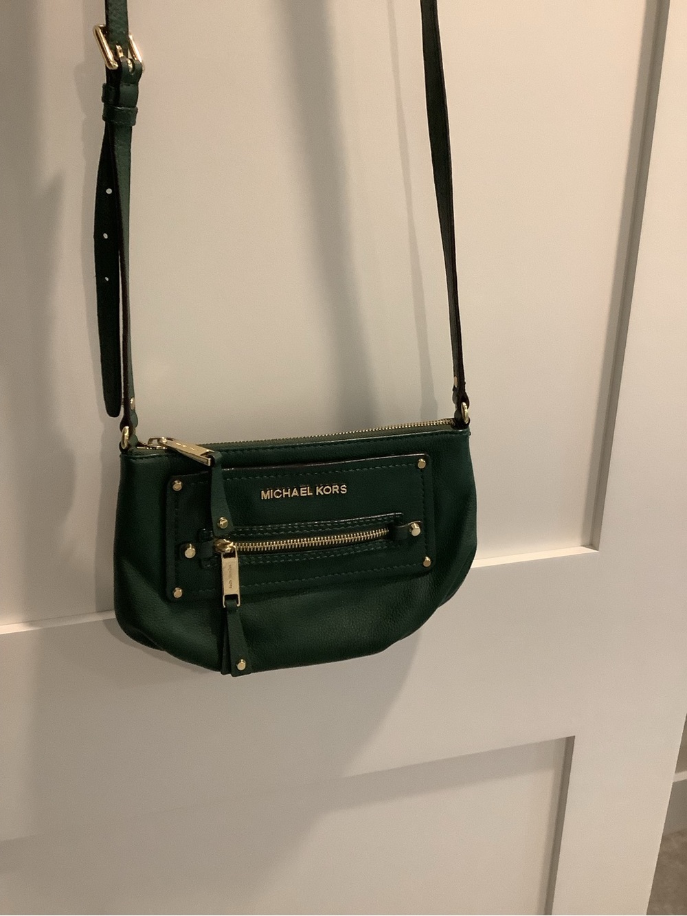 Michael Kors Emerald Green Leather Crossbody with Gold Hardware